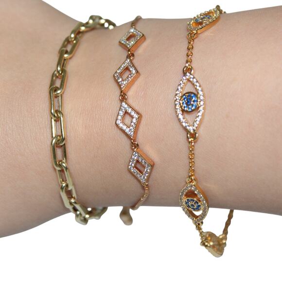 Slide Adjustable Bracelet Rose Gold Tone w/ Crystals - Picture 2 of 5